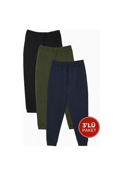 Tudors Erkek 3'lü Paket Siyah-lacivert-haki Regular Fit Beli Bağcıklı Jogger Cepli Lastikli Paça Eşofman Altı-41682 Çok Renkli
