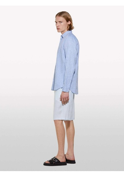 %100 Keten Slim Fit Bermuda Şort Erkek Mavi Şort - 325p4aghs9010 Açık Gri