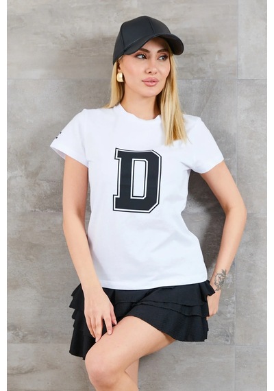 Bigümex D Baskılı T-shirt Beyaz