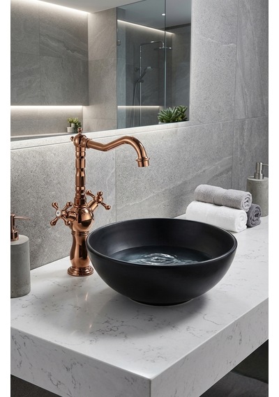 Bronz Nostaljik Çanak Lavabo Bataryası Rose Gold