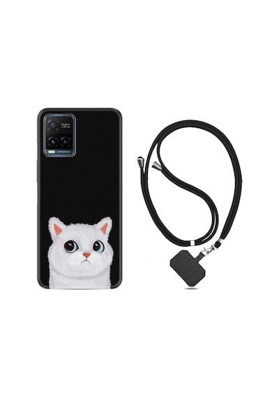 Vivo V21 Kılıf Boyun Askılı White Cat 1835