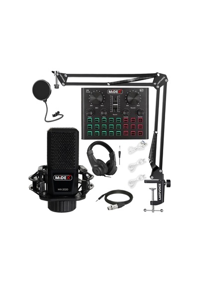 Midex MX-2020 Live Set Efektli Ses Kartı Mikrofon Stand Kayıt Can