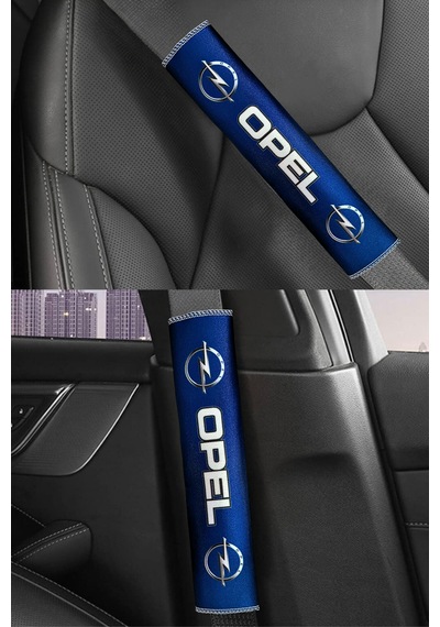 Opel Logolu Mavi Dijital Baskılı Araç Emniyet Kemer Pedi 2 Li Set Konforlu & Şık Kemer Koruyucu