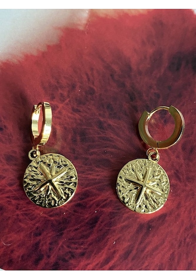 Kutup Yıldızı Halka Çelik Kararmaz Gold Kaplama Küpe Çifti