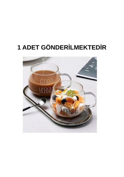 1 Li Good Morning Günaydın 400 Ml Borosilikat Cam Kupa Şeffaf