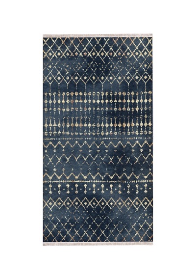 Orion İndigo Mavi Geometrik Desenli Püsküllü Modern Halı Mavi
