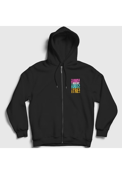 Presmono Unisex Uno Dos Tre Green Day Fermuarlı Kapüşonlu Sweatshirt Siyah