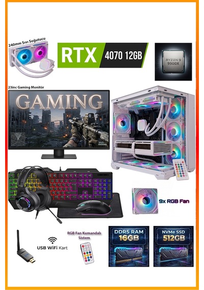 Comloji CMLJ39 R9-9900X 16 GB 512 GB SSD RTX4070 23.8" Free Dos Masaüstü Oyuncu Bilgisayarı