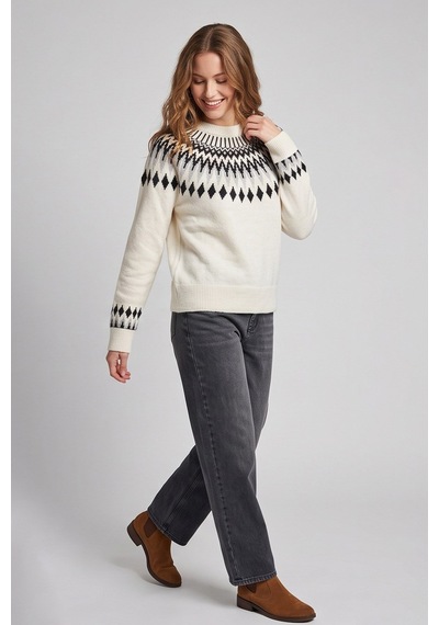 Fashion Friends Regular Fit Desenli Bisiklet Yaka Kazak Kadın Kazak 26k0083k1 Ekru