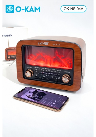 O-kam Ok-ns-04a Bluetooth Şömine Efektli Şarjlı Retro Radyo