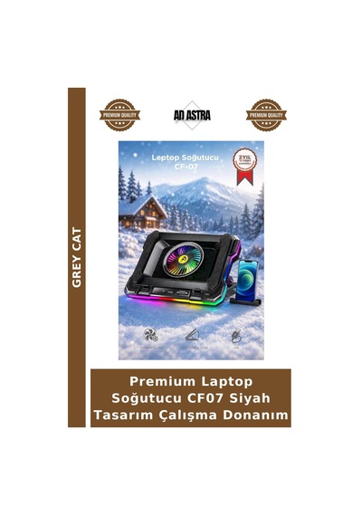 Premium Laptop Soğutucu Cf07 Siyah Tasarım Çalışma Donanım