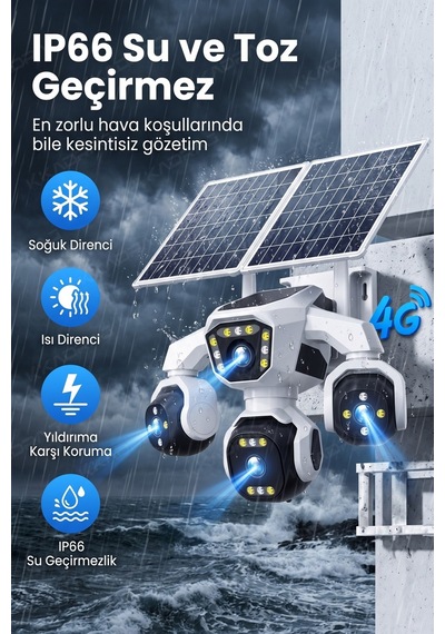 4 Kameralı - 2 Solar Panelli + Yeni Nesil + E- Sim Destekli + 20mp Güvenlik Kamerası Yapay Zeka Tek