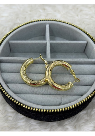 Premium Parlak Ve Şık Gold Renk Dokulu Bombeli Küçük Boy 316l Çelik Halka Kadın Küpe Altın