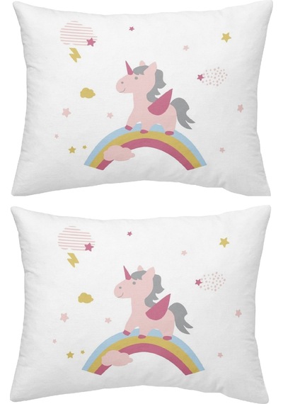 Makiteks Pamuk Unicorn Atlar Gökkuşağı 2 Adet 50x70 Yastık Kılıfı