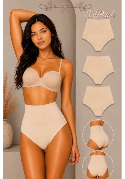 Fit Women Kadın Yüksek Bel Esnek 3 Lü Külot Bej