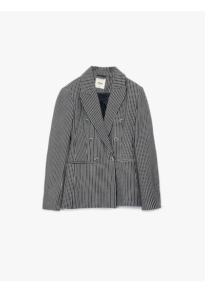 Koton Slim Fit Cepli Uzun Kollu Kruvaze Blazer Ceket Lacivert Çizgili 6wak50063uw Lacivert Çizgili