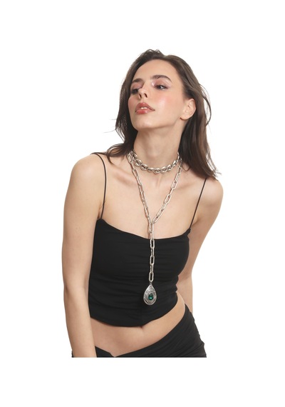 Labalaba Kadın Antik Gümüş Kaplama 2' Li Damla Uçlu Kolye& Choker Gümüş