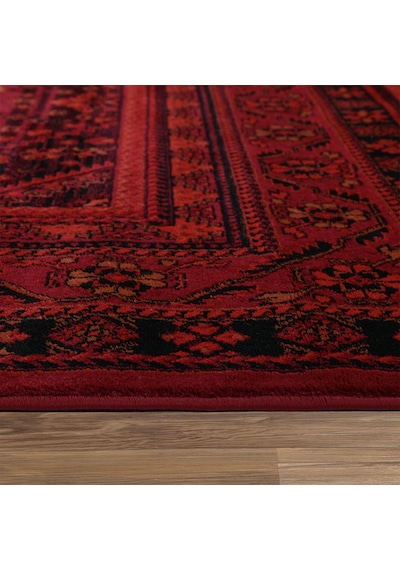 Afgan Türkmen Otantik Desenli Dokuma Kırmızı Oturma Odası Salon Mutfak Halısı Yolluk X380a Kırmızı