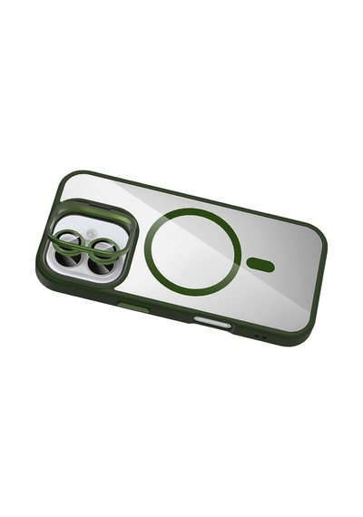Joko Apple Uyumlu iPhone 16 Plus Remim Lensli Magsafe Standlı Kapak - Koyu Yeşil 0.2M-Çok Renkli