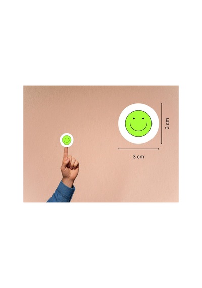 Yeşil Emoji Gülen Suratlar Etiketleri Sevimli Gülümseyen Yüz Yuvarlak Mat Sticker 3 Cm 95 Adet Çok Renkli