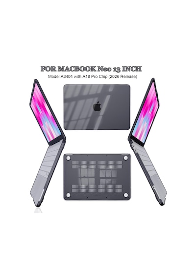 Macbook Neo 13 İnç A18 Pro A3404 Kılıf Kristal Ön Arka Şeffaf Kapak Siyah
