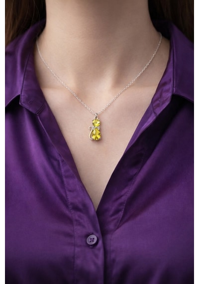 Çekirdekjewelry 925 Ayar Gümüş Kedi Figürlü Zirkon Taşlı Kolye Zarif Kadın Kolyesi Gümüş