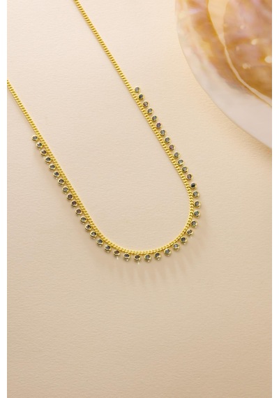 925 Ayar Gümüş Gold Kaplama Gurmet Zircirli 3 Mm Mistik Topaz Taşlı Kolye