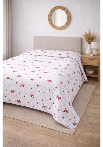Laila Kapitone Pamuklu Çift Kişilik 200 X 230 Cm Çok Amaçlı Yatak Örtüsü / Pike Kırmızı