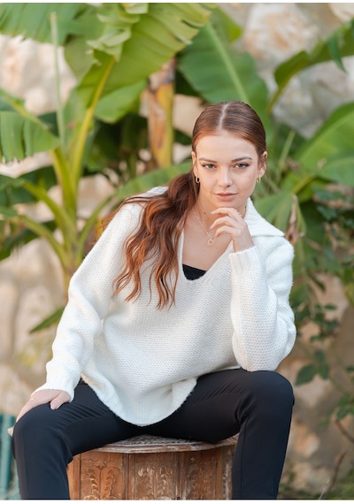 Gömlek Yaka Oversize Basic Kazak Beyaz