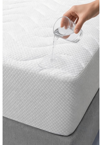 Sıvı Geçirmez Elyaf Dolgulu Kapitone Honeycomb Desenli Fitted Bazalı Yatak Alezi Nefes Alan Microfiber Yatak Koruyucu Alez Beyaz Tek Kişilik - Çift Kişilik