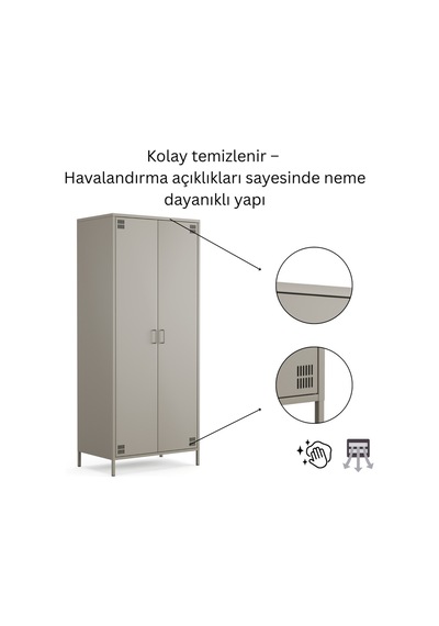 Pera Metal Elbise Dolabı, Soyunma Dolabı, İki Kapılı, 80,50 X 50 X 189,50 Cm Ral 7039 Acıbadem Antrasit