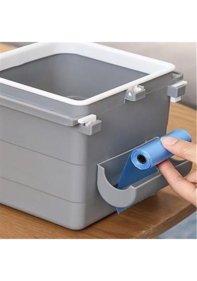 Mini Masa Çöp Kovası Plastik Tezgah Altı Geri Çekilebilir Yapışkanlı Görünmez Bölme Pratik Gri