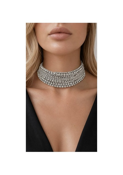 Kadın Gümüş Renk Taşlı Choker Kolye Işıltılı Kristal Taşlı Gösterişli Özel Gün Ve Davet Kolyesi Gümüş - 911515422 Gümüş
