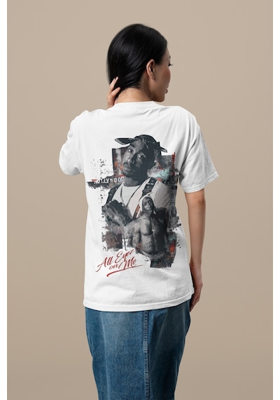 Rapper Tupac All Eyes On Me Sırt Baskılı Unisex Oversize Şarkıcı Beyaz