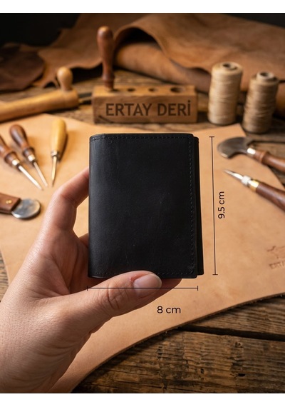 Ertay Deri % 100 Hakiki Deri El Yapımı Çok Bölmeli Cüzdan & Kartlık Siyah Yeni Model Siyah - Çok Renkli