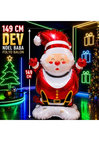 149 Cm Noel Baba Folyo Balon Santa Claus Year's Balloon Dev Noel Baba Balonu Yılbaşı Ağacı Süsleri