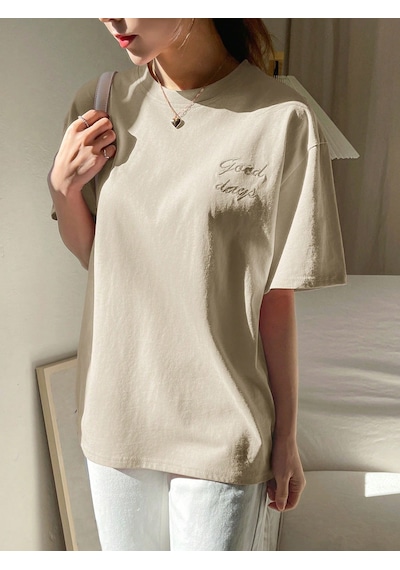 Unisex Good Days Baskılı Tasarım Tshirt Bej