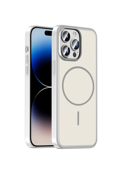 iPhone Uyumlu 14 Pro Max Kılıf Magsafe Şarj Özellikli Ultra İnce Mat Soft Lora Pc Kapak Gümüş