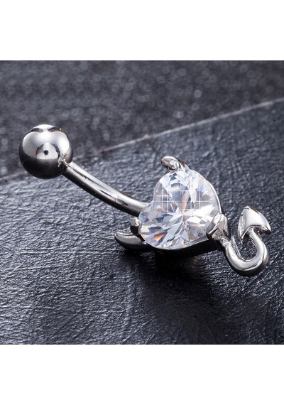 Chavin Beyaz Kalp Taşlı Şeytan Çelik Göbek Piercing dt70by Beyaz