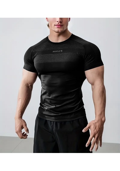 Ghassy Co. Erkek Nem Emici Hızlı Kuruyan Renk Solmayan Atletik Teknik Fitness Spor T-shirt siyah