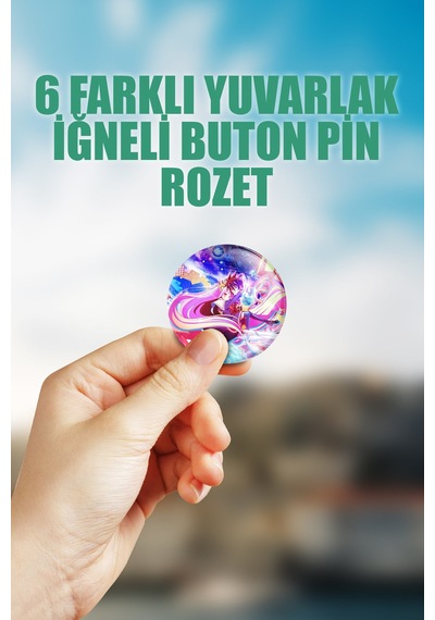 No Game No Life Çanta Süsü Rozet İğneli Buton Rozet Seti 6 Adet Çok Renkli