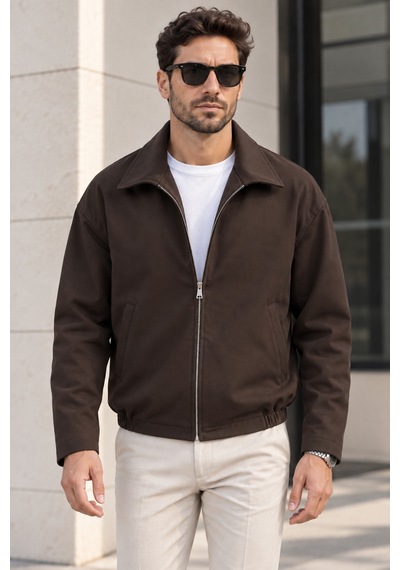 Polo State Erkek Astarlı Fermuarlı Lastik Bel Regular Fit Ceket - Kahverengi