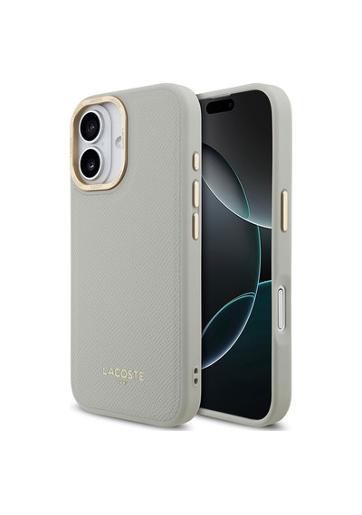Apple Uyumlu iPhone 17 Kılıf Lacoste Lisanslı M-safe Özellikli Champs Elysees Pu Deri Tasarımlı Kapak Gri Gri