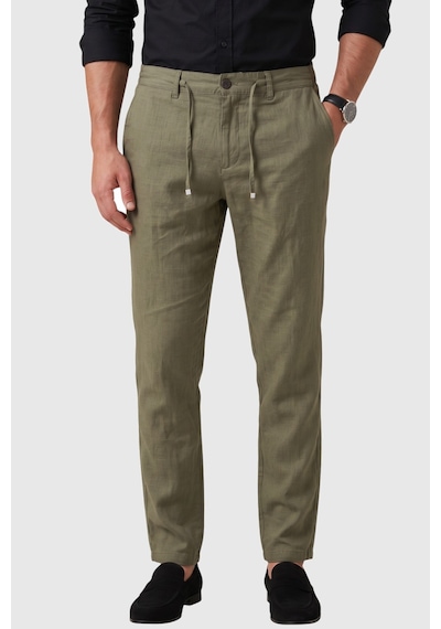 Rizzup Yeşil Slim Fit Likralı Keten Dokulu Lastikli Belli İpli Yazlık Erkek Pantolon 2603001