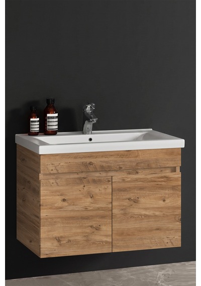Çiğdem 80 Cm Atlantik Çam Mdf Seramik Lavabolu Asma Banyo Alt Dolabı