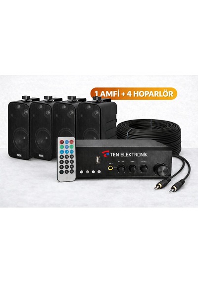 Tenses056 , Eco Seri Ses Sistemi Amfi + Duvar Tipi Hoparlör Seti Cafe, Restoran, Mağaza, Masaj Salonu İçin Bluetooth + Usb