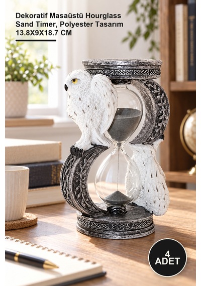 4 Adet Polyester Baykuş Kum Saati Dekoratif Masaüstü Hourglass Sand Timer, Polyester Tasarım 13.8x9x18.7 Cm Diğer