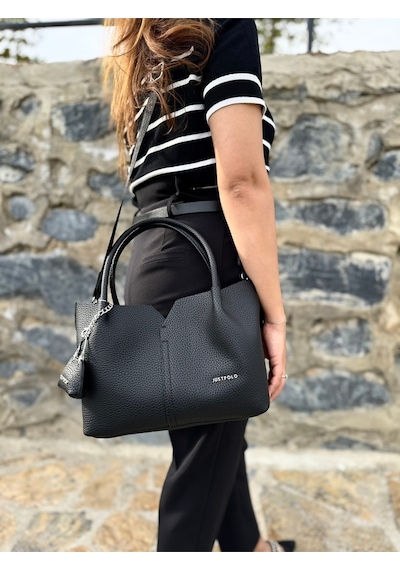 Just Polo Kadın Orijinal Just Polo Yumuşak Deri Ayarlanabilir Askılı Lüks El Ve Omuz Çantası Shoulder Bag Siyah