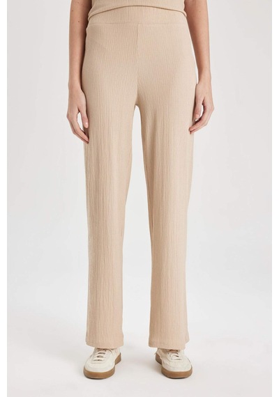 Defacto Bürümcük Pantolon Wide Leg Geniş Bol Paça Beli Lastikli C0200AX24SP Bej