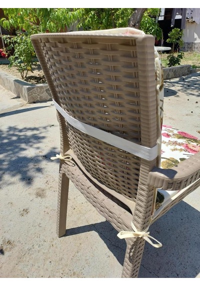 1adet Rattan Arkalıklı Sandalye Minderi Kalınlık 4cm İngiliz Gülü Pembe